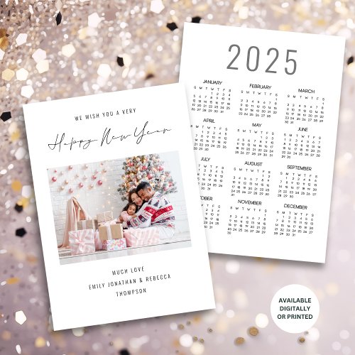 Elegant Photo 2025 Calendar Happy New Year Holiday Card
