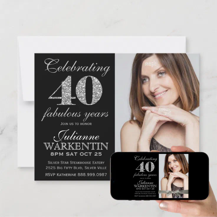 Elegant Photo 40th Birthday Celebration Invitation Zazzle