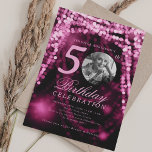 Elegant Photo 50th Birthday Hot Pink Glam Lights Invitation<br><div class="desc">An elegant "50th Birthday" party invitation design with personalized photo,  modern typography and a string lights background.</div>