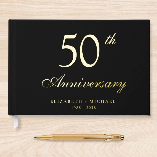 Elegant Photo 50th Wedding Anniversary Foil Guest Book (Creator Uploaded)