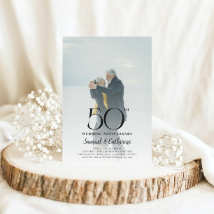 Elegant Photo 50th Wedding Anniversary Party Invitation