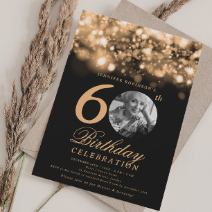 Elegant Photo 60th Birthday Gold Midnight Glam Invitation