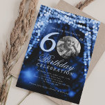 Elegant Photo 60th Birthday Navy Blue Glam Lights Invitation<br><div class="desc">An elegant "60th Birthday" party invitation design with personalized photo,  modern typography and a string lights background.</div>