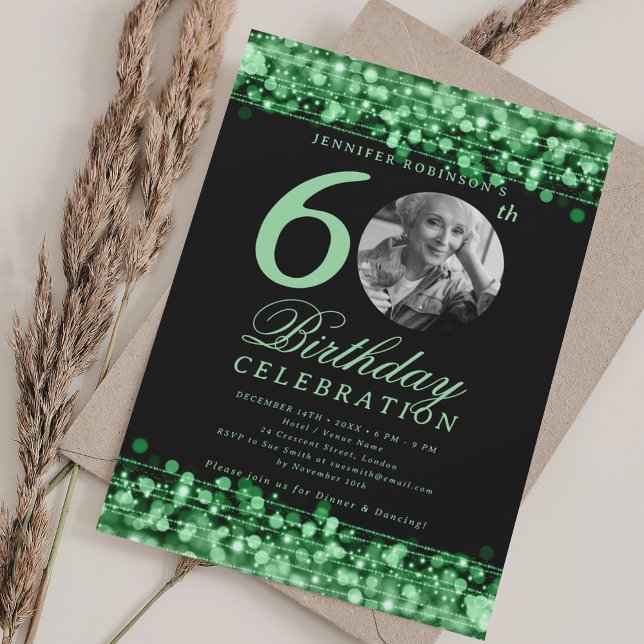 Elegant Photo 60th Birthday Party Green Lights Invitation (Elegant Photo 60th Birthday Party Green Lights Invitation)