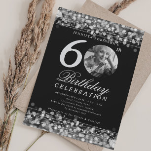 Elegant Photo 60th Birthday Party Silver Lights Invitation