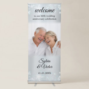 Elegant Photo 60th Wedding Anniversary Welcome Retractable Banner