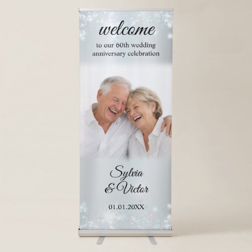 Elegant Photo 60th Wedding Anniversary Welcome Retractable Banner