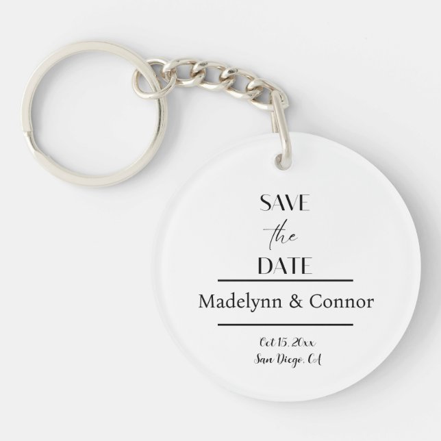 Elegant Photo Acrylic Keychain Save the Date (Front)
