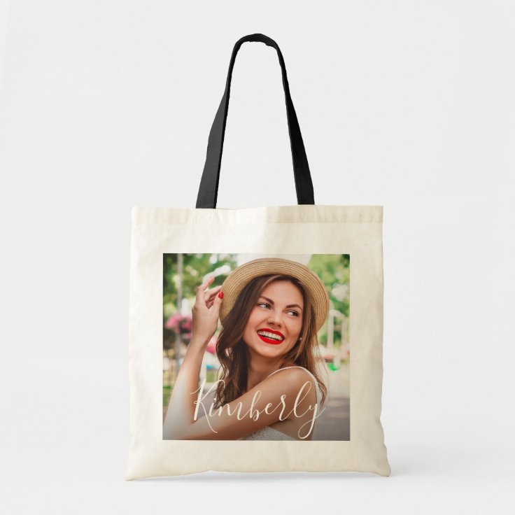 elegant photo and script tote bag | Zazzle