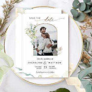 Elegant Photo Arch, Eucalyptus Greenery Watercolor Save The Date