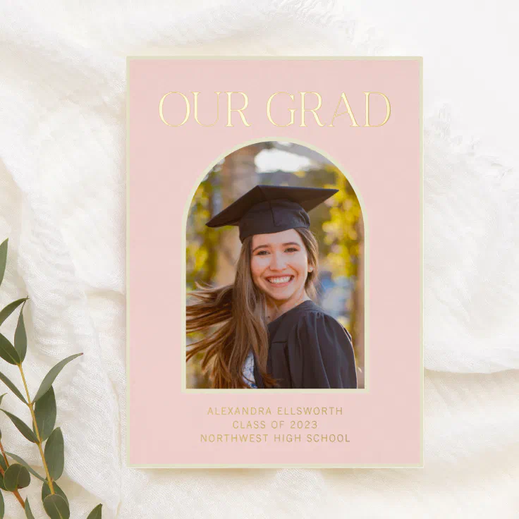 Elegant Photo Arch Graduation Pink Gold Foil Card 