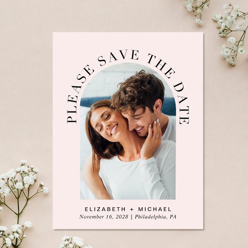 Elegant Photo Arch Pink Save The Date Announcement Postcard