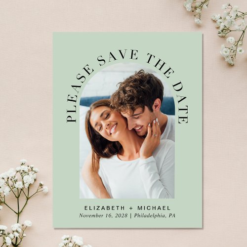 Elegant Photo Arch Sage Save The Date Announcement Postcard