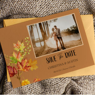 Elegant Photo Autumn wild Leaves  Save the Date Postcard