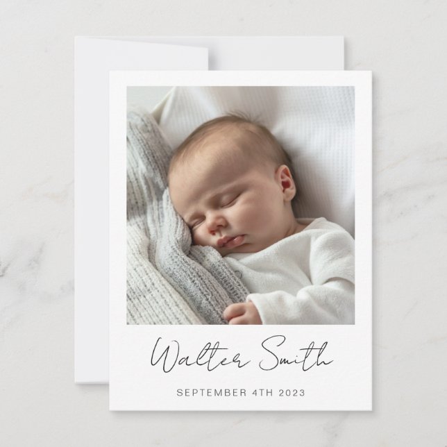 Elegant photo baby birth announcement card (Front)