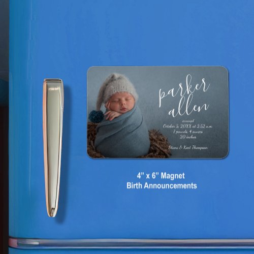 Elegant Photo Baby Birth Announcement Large Magnet