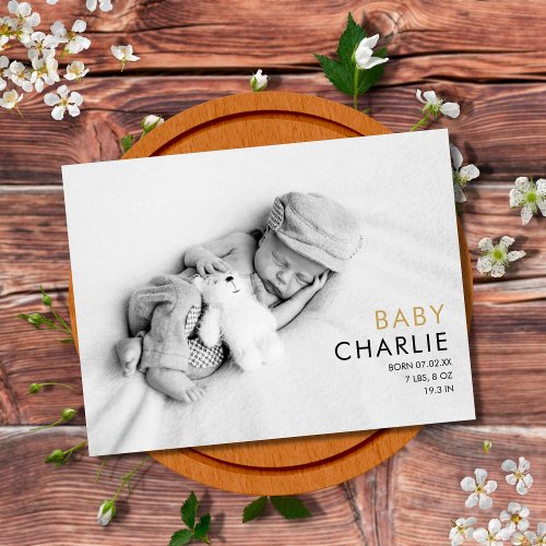 Elegant Photo Baby Birth Thank You Postcard