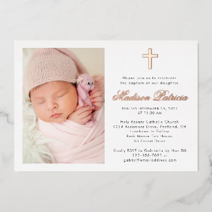 Elegant Photo Baptism Real Gold Foil Invitation