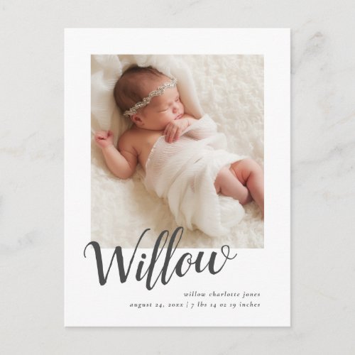 Elegant Photo Birth Announcement Postcard