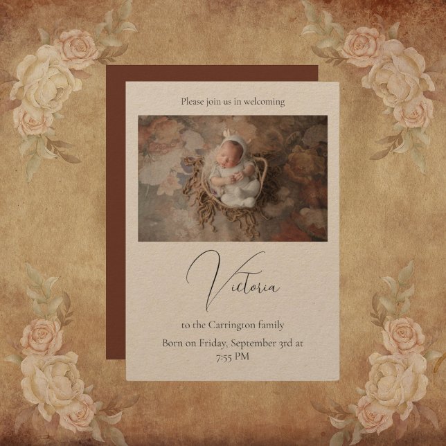 Elegant Photo Birth Baby Announcement Card (Creator Uploaded)