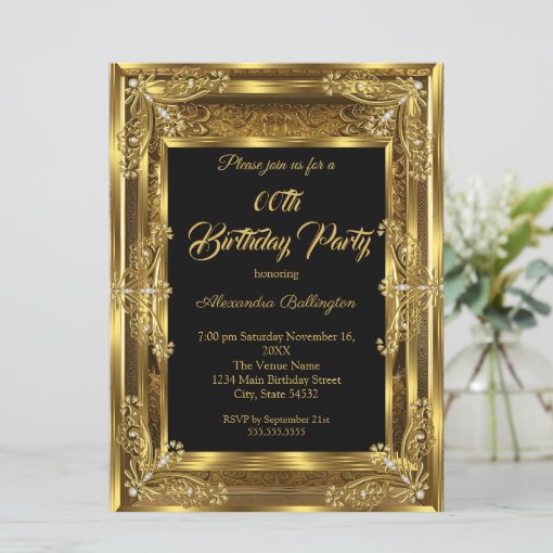 Elegant Photo Birthday Party Royal Gold Gems Invitation | Zazzle