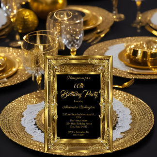 Elegant Photo Birthday Party Royal Gold Gems Invitation