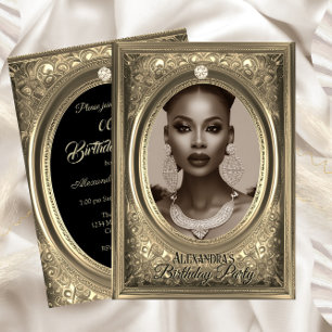 Elegant Photo Birthday Party Sepia Beige Frame Invitation