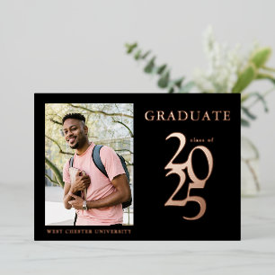 Elegant Photo Black 2025 Graduation Party Foil Invitation