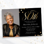 Elegant Photo Black and Gold 80th Birthday Invitation