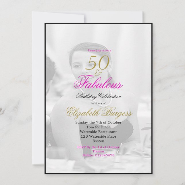 Elegant Photo Black and White 50 and Fabulous Invitation (Front)
