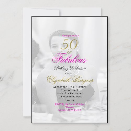 Elegant Photo Black and White 50 and Fabulous Invitation