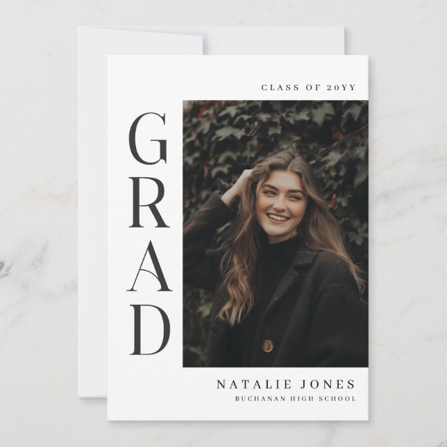 Elegant Photo Black and White Graduation Thank You Card (Front)