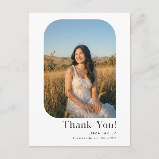 Elegant Photo Black and White Graduation Thank You Postcard (Front)