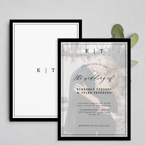 Elegant photo black and white monogram wedding invitation