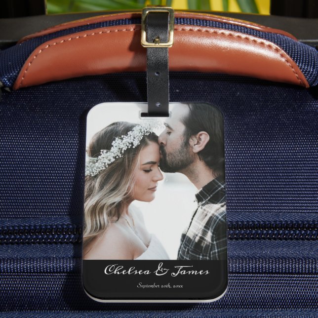 Elegant Photo Black Calligraphy Personalised  Luggage Tag (Front Insitu 2)