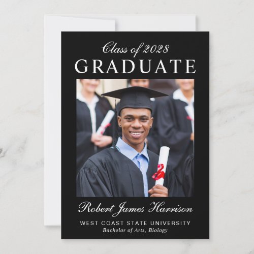 Elegant Photo Black College Graduation Announcement