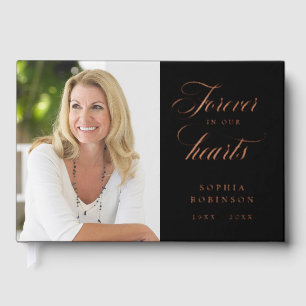 Elegant Photo Black Funeral Memorial Rose Gold Foil Guest Book
