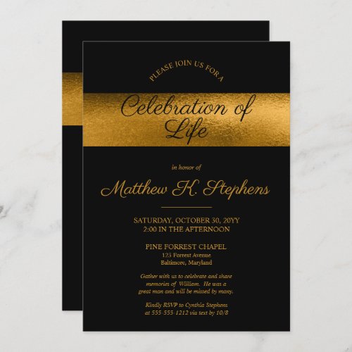 Elegant Photo Black   Gold Celebration of Life Invitation