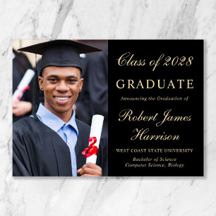 Elegant Photo Black Gold College Graduation Announcement