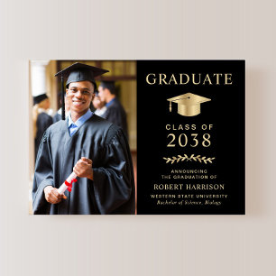 Elegant Photo Black Gold College Graduation Announcement