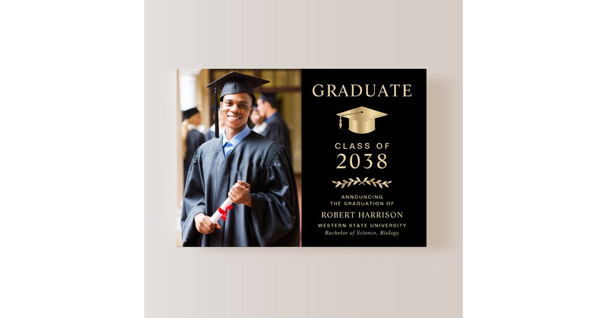 Elegant Photo Black Gold College Graduation Announcement | Zazzle