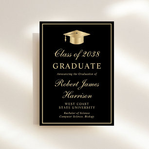 Elegant Photo Black Gold Graduation Party Invitation