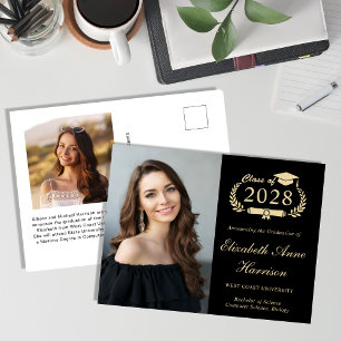 Elegant Photo Black Gold Graduation Postcard