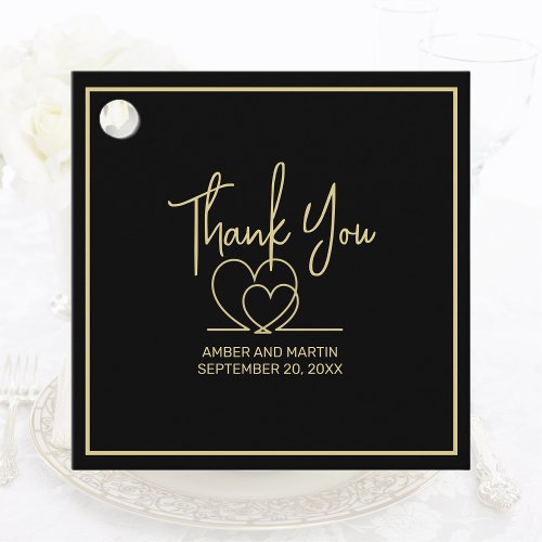 Elegant Photo Black Gold Heart Guest Thank You Favor Tags