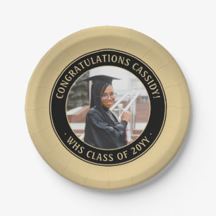 Elegant Photo Black & Gold Modern Graduation party Paper Plates