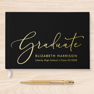 Elegant Photo Black Graduation Party Foil Guest Book