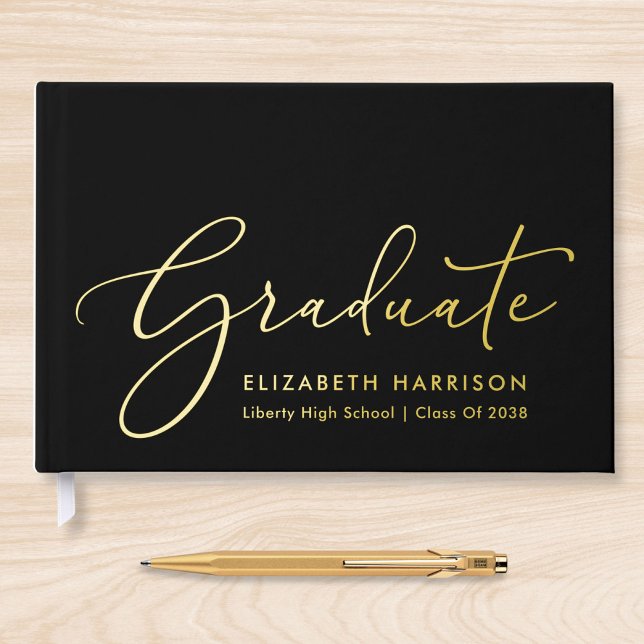Elegant Photo Black Graduation Party Foil Guest Book (Creator Uploaded)