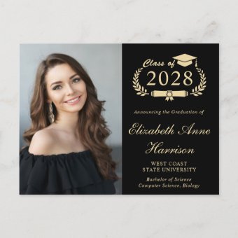 Elegant Photo Black Graduation Party Invitation Postcard | Zazzle