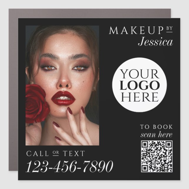 Elegant Photo Black Logo QR Code Makeup  Car Magnet (Front)