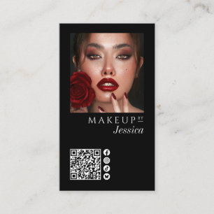 Elegant Photo Black QR Code Social Icons Makeup Bu Business Card